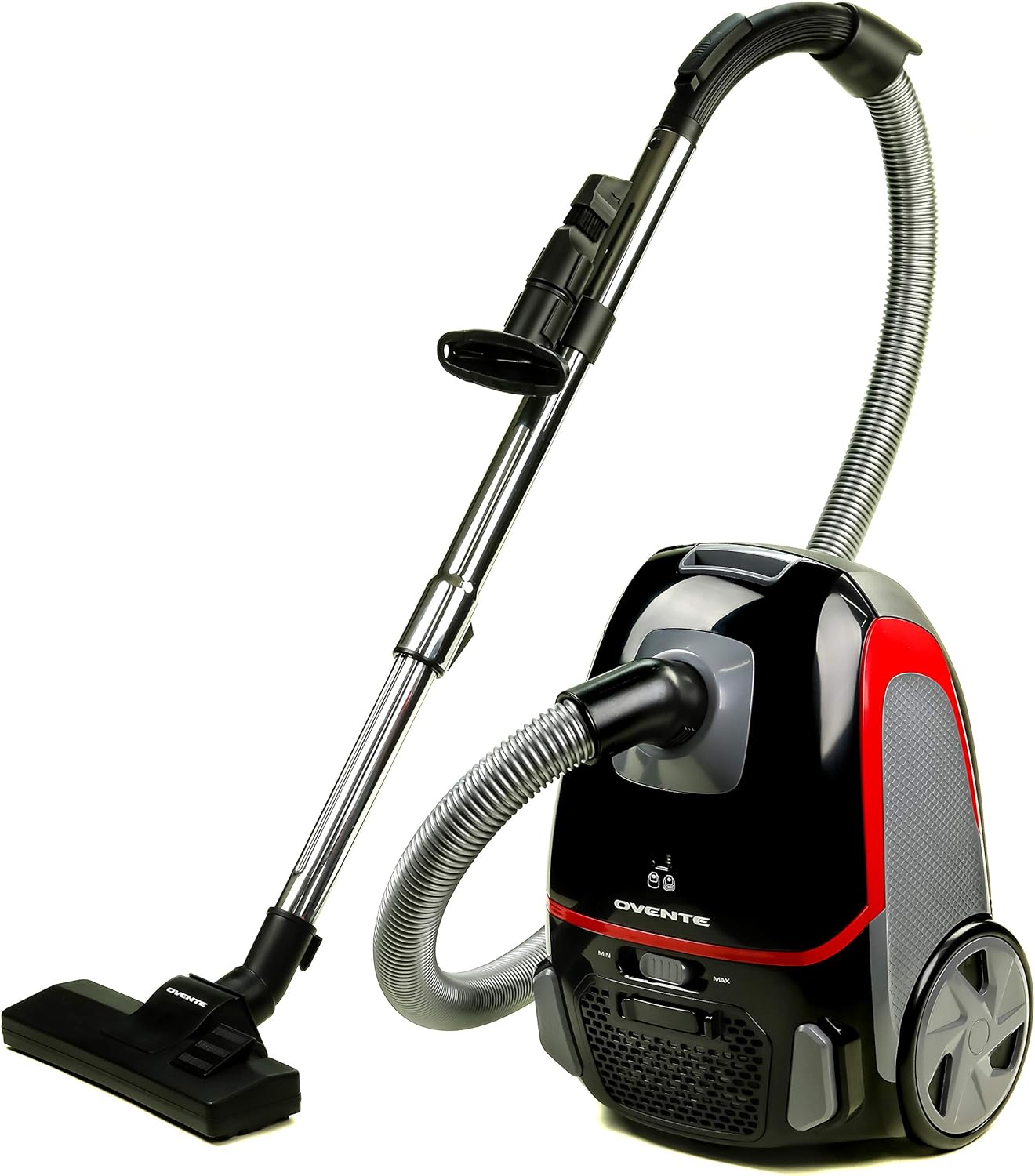 OVENTE Electric Vacuum Cleaner with Speed Control Suction, Adjustable Stainless Steel Wand and Automatic Cord Rewind, Lightweight Cleaning Machine for Hard Floors and Carpets, Black ST1600B - PuriLite