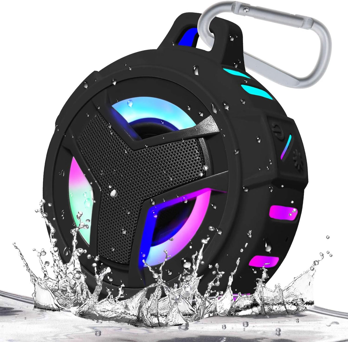 EBODA Bluetooth Shower Speaker, Portable Bluetooth Speakers, IP67 Waterproof Outdoor Speaker Wireless with LED Light, Floating, 2000mAh, True Wireless Stereo for Pool, Kayak, Bike, Golf, Gifts -Black - PuriLite