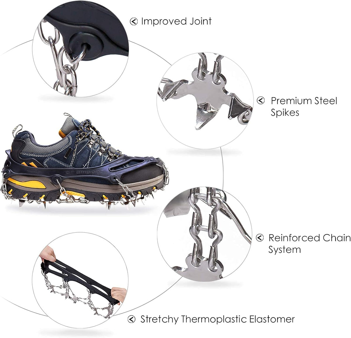 Ice Cleats Traction Snow Grips with 19 Stainless Steel Spikes – Anti-Slip Crampons for Boots & Shoes - PuriLite