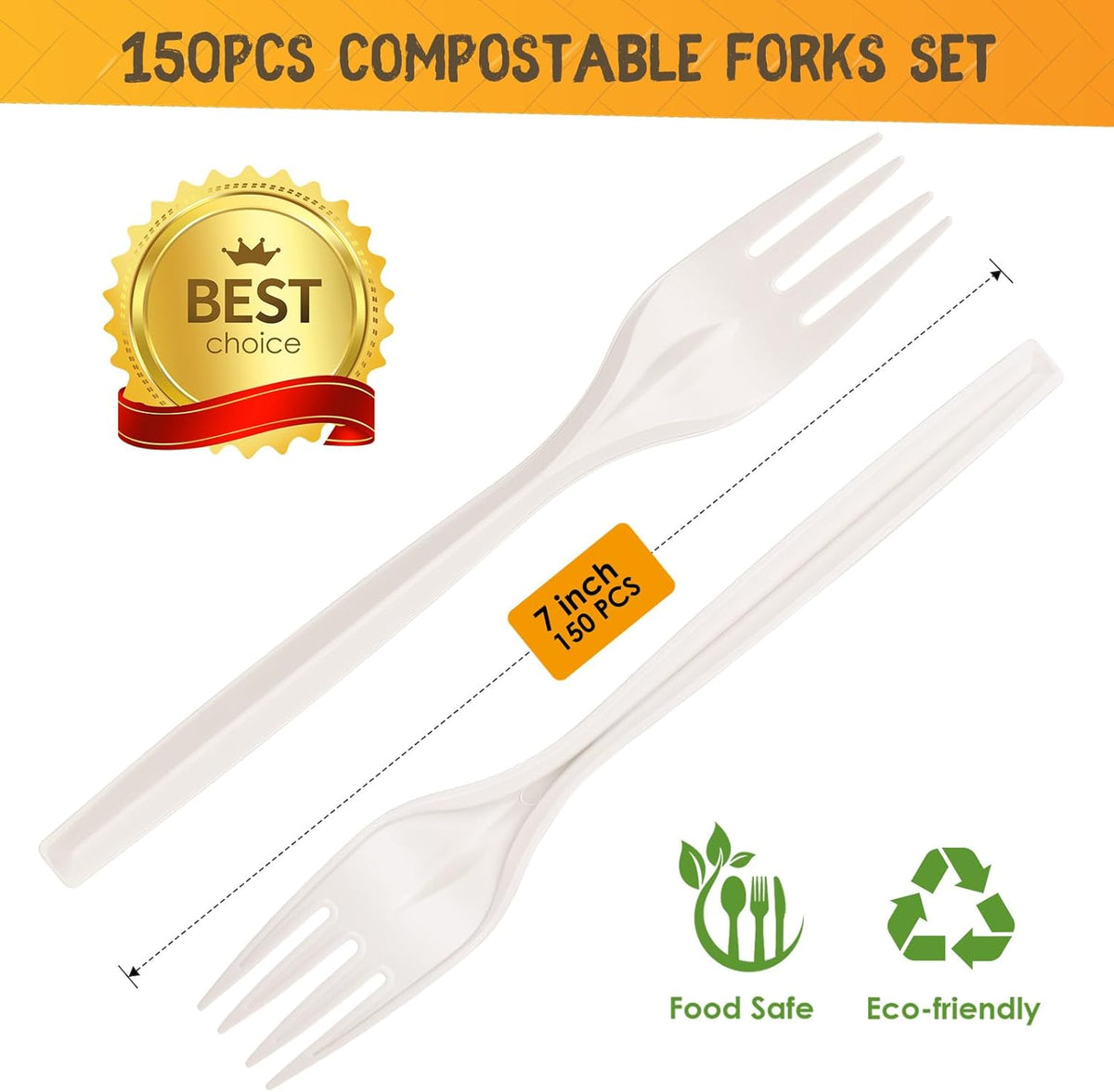 Gezond Compostable Forks 150 Count White Heavy-Duty Forks Disposable Cutlery Set 7 Inch Biodegradable Utensils for Party Supply - PuriLite