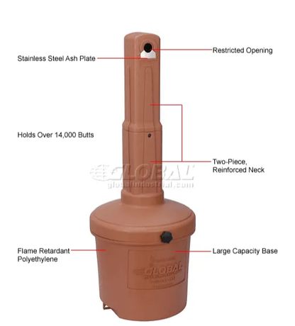 Global Industrial™ Outdoor Ashtray, 5 Gallon, Terracotta - PuriLite