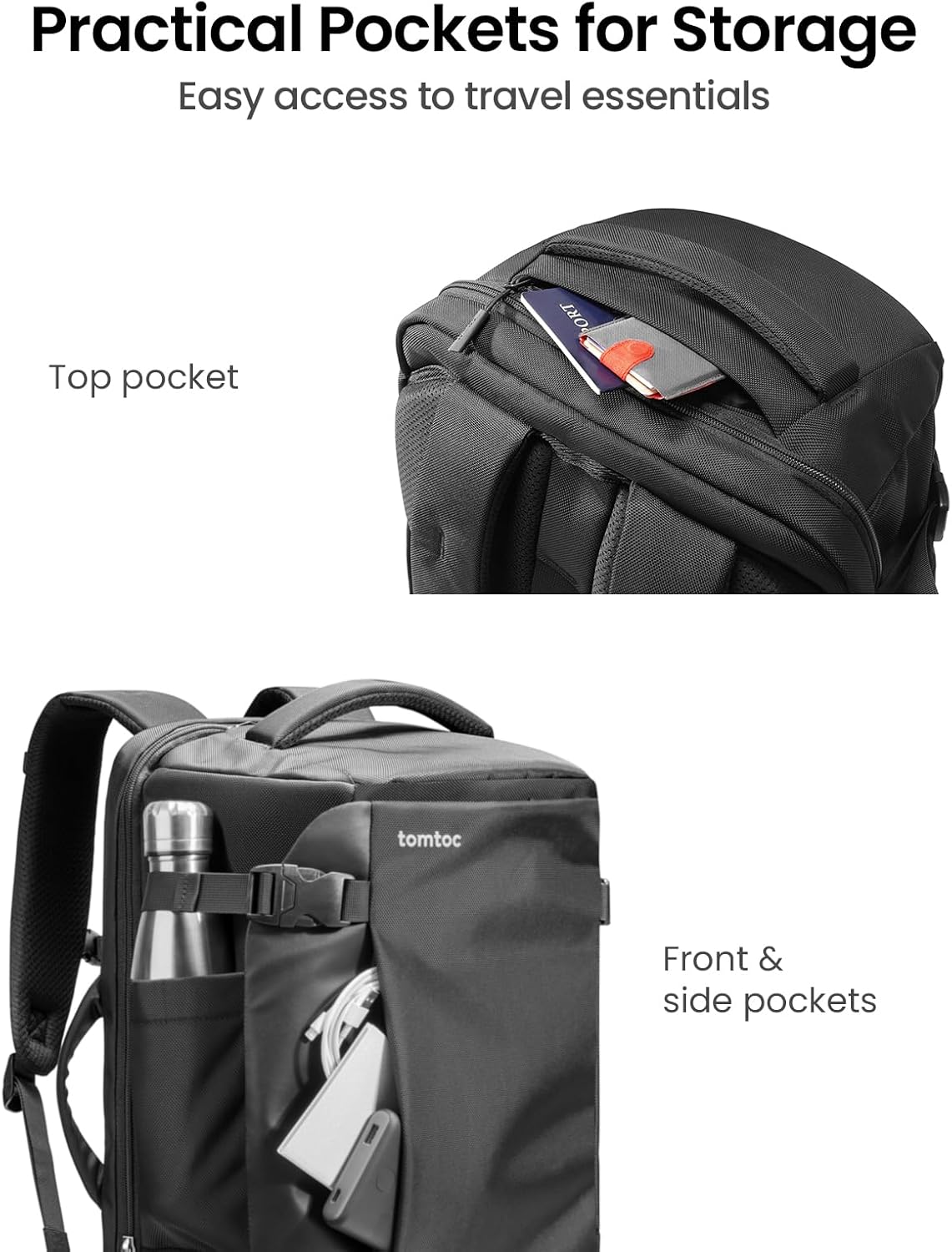 tomtoc Travel Backpack 40L, TSA Friendly Flight Approved Carry-on Luggage Hand Backpack, Water-resistant Lightweight Business Rucksack, Durable Large Weekender Bag Daypack Fits 17.3 Inch Laptop - PuriLite