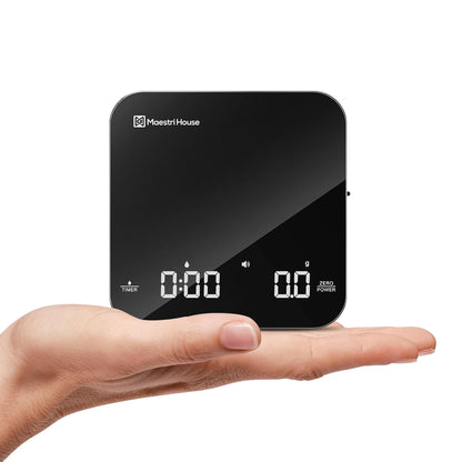 Rechargeable Mini Coffee Scale with Timer, Maestri House Espresso Scale, 2kg/0.1g Accurate Scale for Espresso and Pour-Over Coffee, Portable Digital Kitchen Scale with Automatic Timing（Black&Silver） - PuriLite