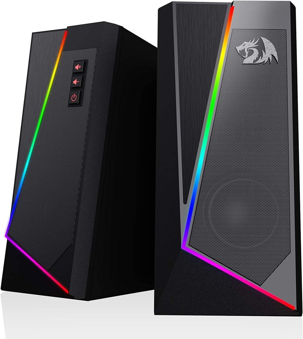 Redragon GS520 Anvil RGB Desktop Speakers, 2.0 Channel PC Computer Stereo Speaker with 6 Colorful LED Modes, Enhanced Bass and Easy-Access Volume Control, USB Powered w/ 3.5mm Cable - PuriLite