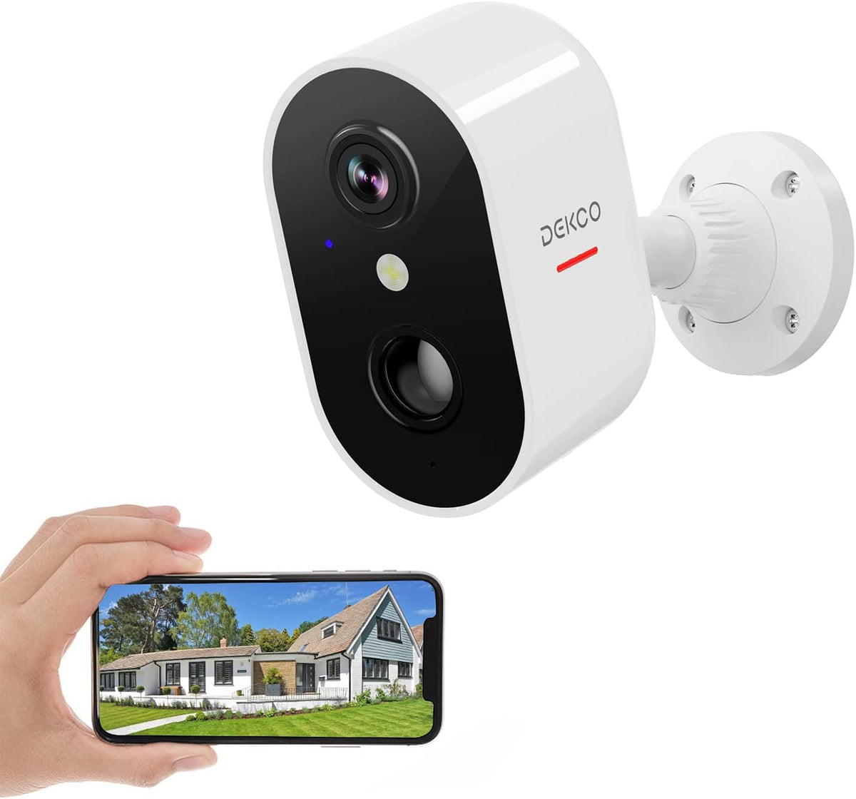 DEKCO Security Cameras Wireless Outdoor, Battery Operated Camera Surveillance Exterieur for Home Security, 1080P WiFi Camera with PIR Human Motion Detection & Siren, 2 Way Audio, IP66 Waterproof - PuriLite