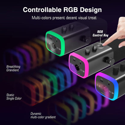 Fifine XLR/USB Dynamic Podcasting Microphone, Gaming Studio Computer PC Mic with RGB, Mute Button, Headphones Jack, Desktop Stand for Streaming Recording Vocal VoiceOver YouTube Singing-AM8 - PuriLite