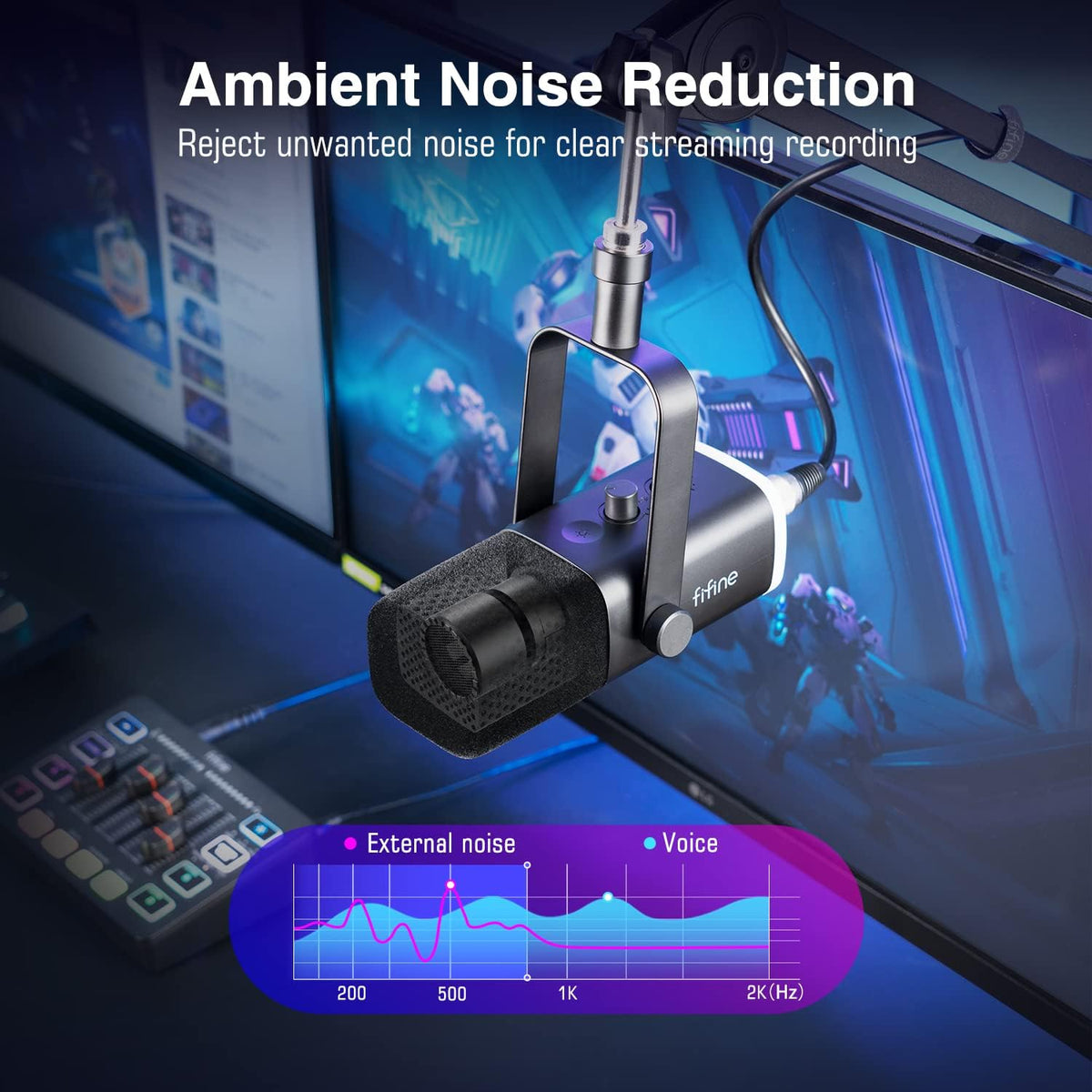 Fifine XLR/USB Dynamic Podcasting Microphone, Gaming Studio Computer PC Mic with RGB, Mute Button, Headphones Jack, Desktop Stand for Streaming Recording Vocal VoiceOver YouTube Singing-AM8 - PuriLite