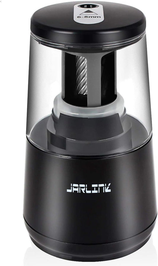 JARLINK Electric Pencil Sharpener, Heavy-Duty Helical Blade to Fast Sharpen, Auto Stop for No.2/Colored Pencils(6-8mm), USB/Battery Operated in School Classroom/Office/Home (Black) - PuriLite
