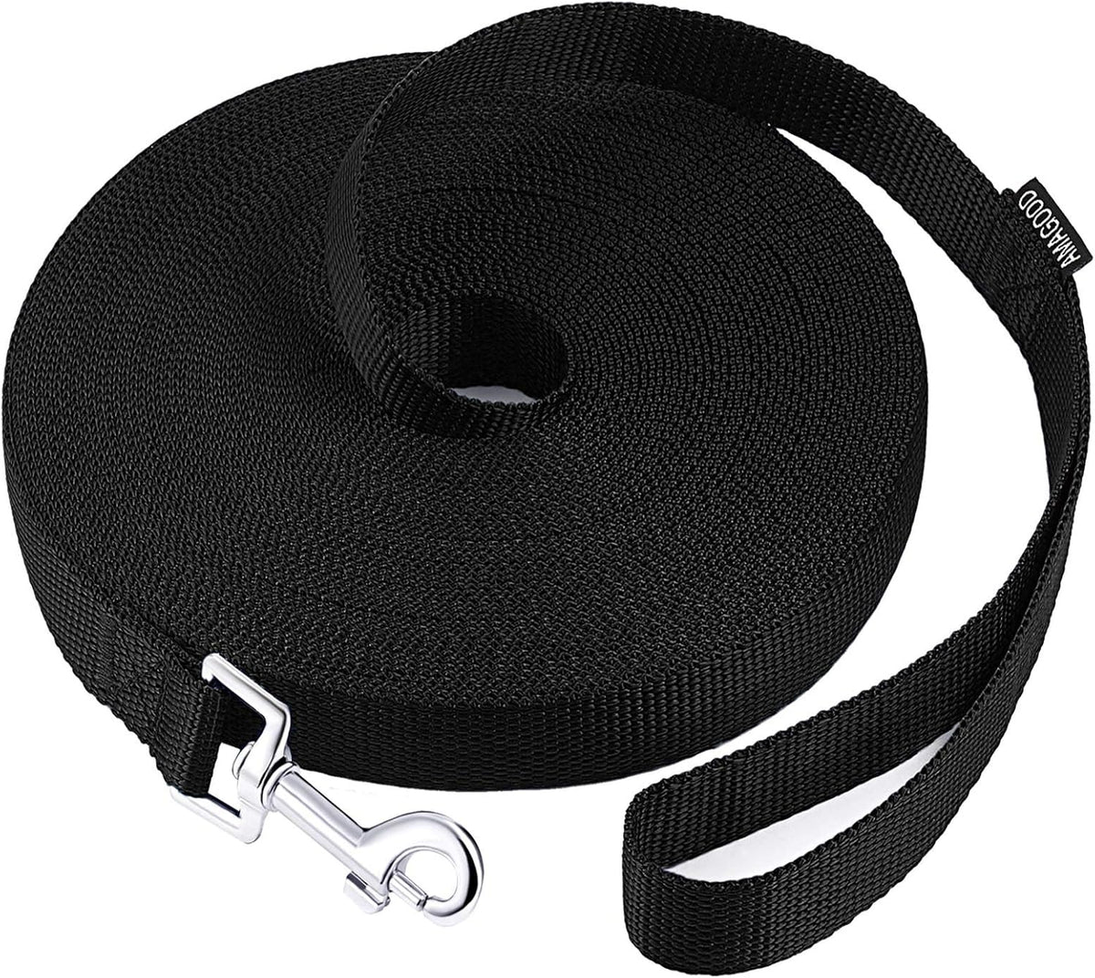 AMAGOOD Dog/Puppy Obedience Recall Training Agility Lead-15 ft 20 ft 30 ft 50 ft Long Leash-for Dog Training,Tie Out,Play,Safety,Camping (50 feet, Black) - PuriLite