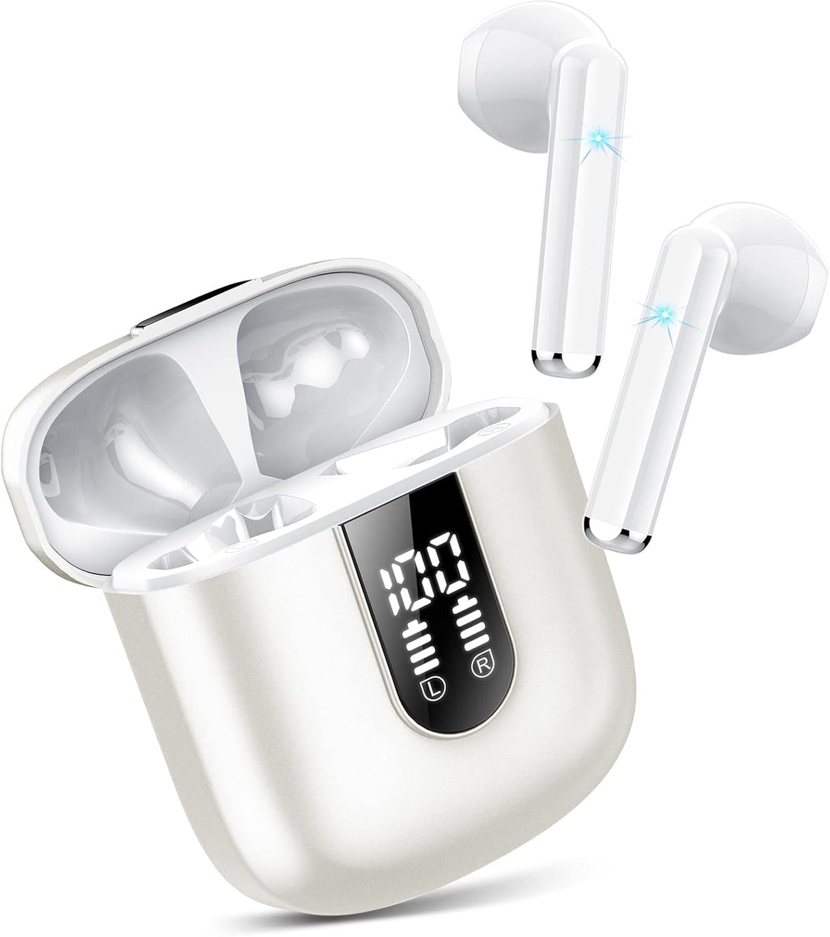 Wireless Earbuds, Bluetooth 5.3 Headphones HiFi Stereo, Mini in-Ear Bluetooth Earbuds, Wireless Earphones with 4 ENC Noise Cancelling Mic, IP7 Waterproof, LED Display, Touch Control Ear Buds, White - PuriLite