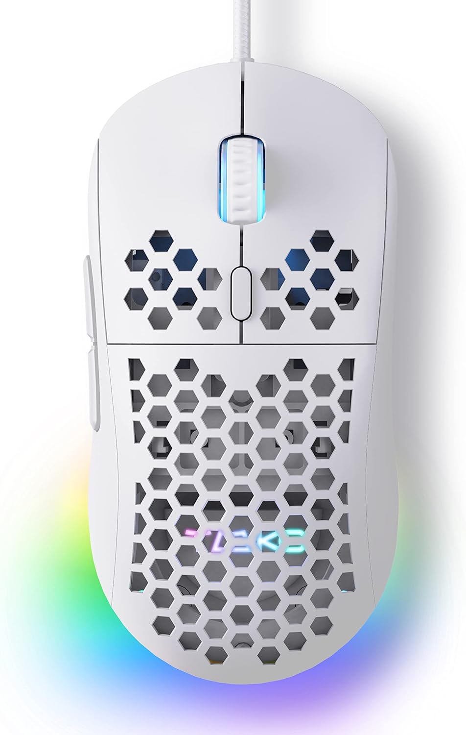 TMKB Falcon M1SE Ultralight Honeycomb Gaming Mouse, High-Precision 12800DPI Optical Sensor, 6 Programmable Buttons, Customizable RGB, Drag-Free Paracord, Ergonomic Wired Gaming Mouse - Matte White - PuriLite