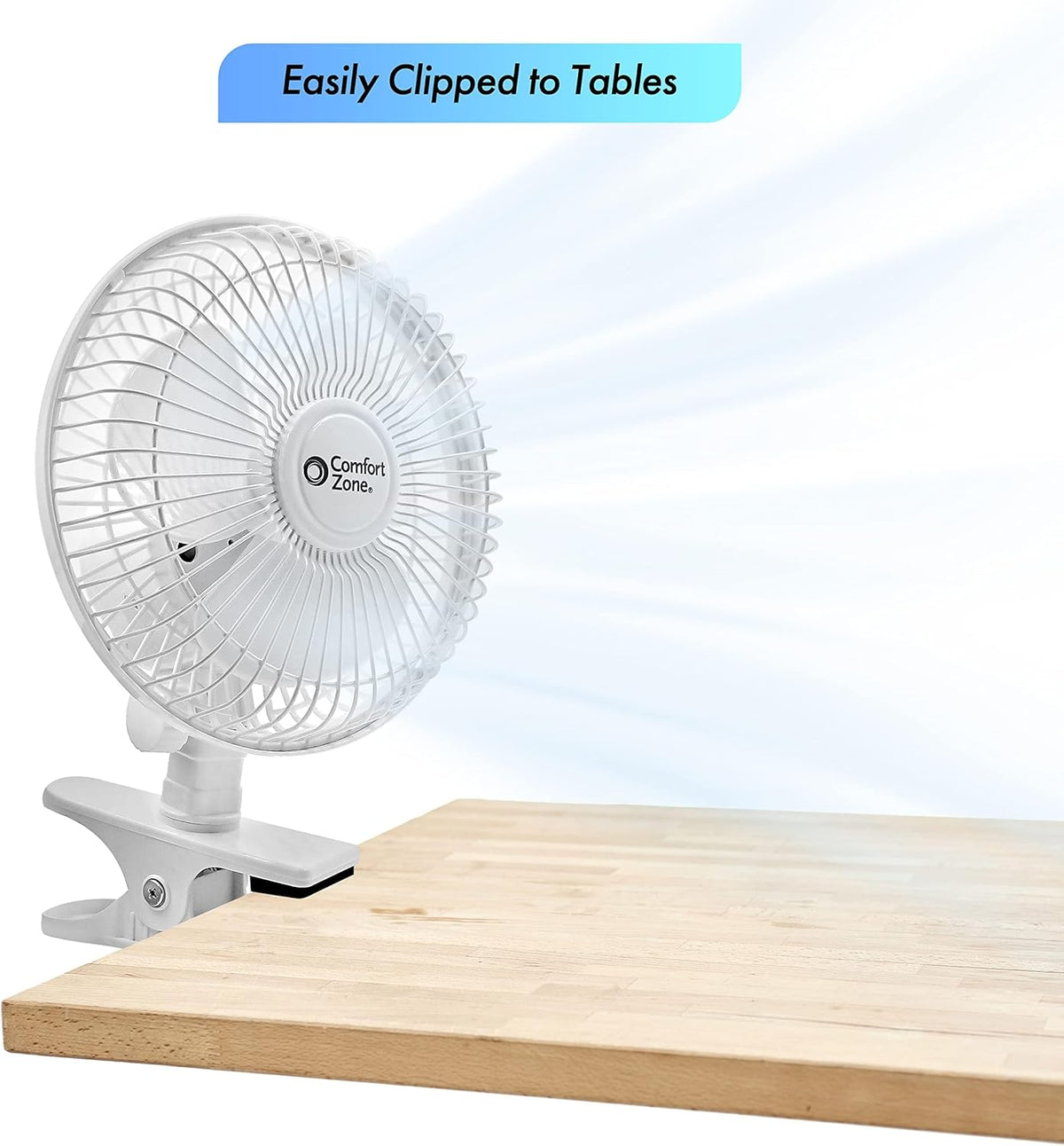 6 Inch Clip-On Fan Great for Table Tops, White - PuriLite