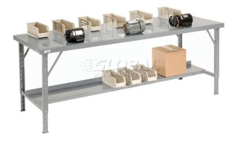 Global Industrial™ Extra Long Assembly Workbench, 84 x 34", Folding Leg, Steel Square Edge - PuriLite
