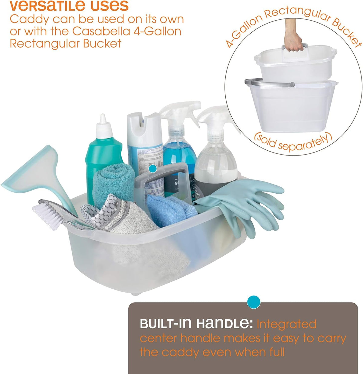 Casabella Plastic Multipurpose Cleaning Storage Caddy with Handle, 1.5-Gallon, Clear - PuriLite