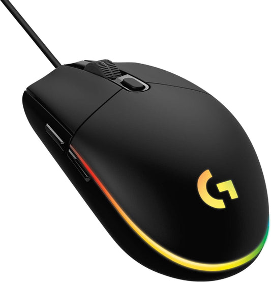 Logitech G203 2nd Gen Wired Gaming Mouse, 8,000 DPI, Rainbow Optical Effect LIGHTSYNC RGB, 6 Programmable Buttons, On-Board Memory, Screen Mapping, PC/Mac Computer and Laptop Compatible - Black - PuriLite