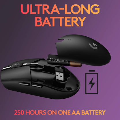 Logitech G305 LIGHTSPEED Wireless Gaming Mouse, Hero 12K Sensor, 12,000 DPI, Lightweight, 6 Programmable Buttons, 250h Battery Life, On-Board Memory, PC/Mac - Black - PuriLite