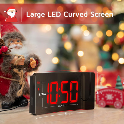 Projection Alarm Clock, Digital Clock with 180° Rotatable Projector, 3-Level Brightness Dimmer, Clear LED Display, USB Charger, Progressive Volume, 9mins Snooze,12/24H, Digital Alarm Clock for Bedroom - PuriLite