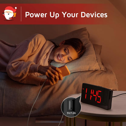 Projection Alarm Clock, Digital Clock with 180° Rotatable Projector, 3-Level Brightness Dimmer, Clear LED Display, USB Charger, Progressive Volume, 9mins Snooze,12/24H, Digital Alarm Clock for Bedroom - PuriLite