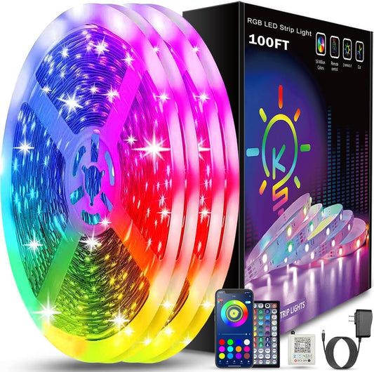 Keepsmile 100ft Led Strip Lights (2 Rolls of 50ft) Bluetooth App Control Led Lights Strip with Remote Music Sync Color Changing RGB Led Lights for Bedroom Room Home Christmas Decor (Lumiere Led 30M) - PuriLite
