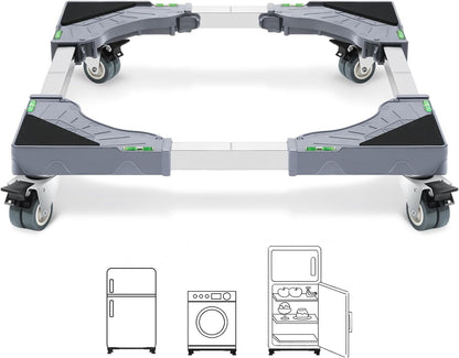 W B D WEIBIDA Appliance Dolly Cart with 4 Locking Twin Wheels Mini Fridge Stand Adjustable Furniture Mover Mobile Roller Base for Washing Machine, Dryer, Refrigerator, Laundry Pedestal - PuriLite