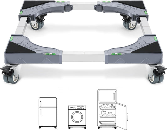 W B D WEIBIDA Appliance Dolly Cart with 4 Locking Twin Wheels Mini Fridge Stand Adjustable Furniture Mover Mobile Roller Base for Washing Machine, Dryer, Refrigerator, Laundry Pedestal - PuriLite
