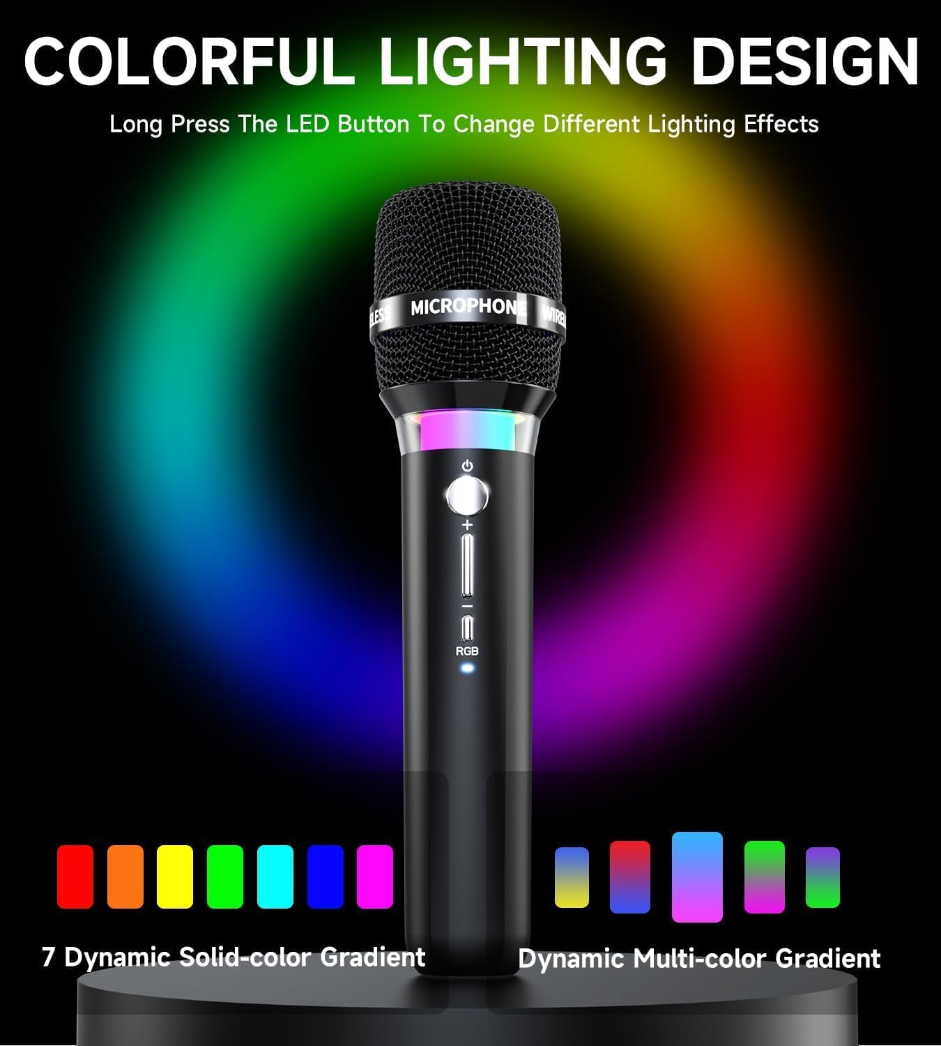 Wireless Microphone, Rechargeable Wireless Dual Microphones with One-to-One Chip Connection and LED Lights, 40H Duration, 200FT Range Receiving, Less Latency Karaoke Microphone for Singing - PuriLite