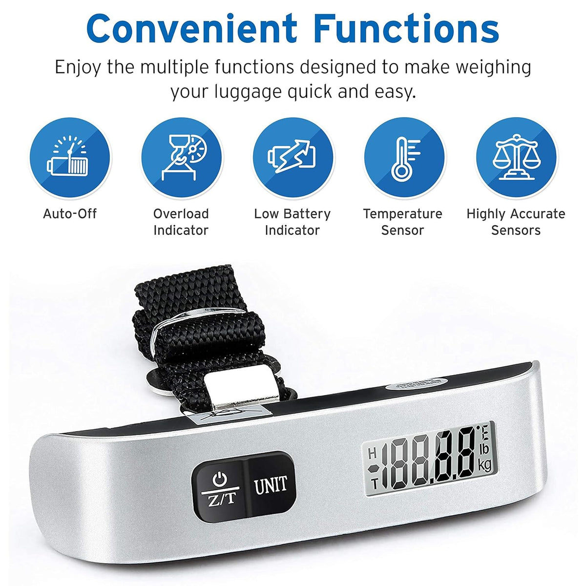 Etekcity Digital Hanging Luggage Scale, Portable Handheld, Suitcase Scale with Rubber Paint, Temperature Sensor, 110 Pounds - PuriLite