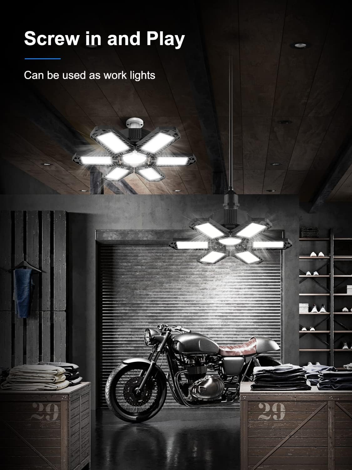 2 Pack LED Garage Lights, 200W Garage Lights, 20000 LM LED Shop Light, 6500K Ceiling Lights for Garage, Workshop, Barn, Warehouse, Yard - PuriLite