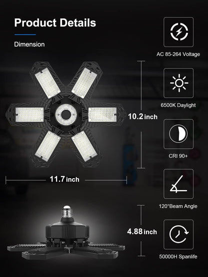 2 Pack LED Garage Lights, 200W Garage Lights, 20000 LM LED Shop Light, 6500K Ceiling Lights for Garage, Workshop, Barn, Warehouse, Yard - PuriLite