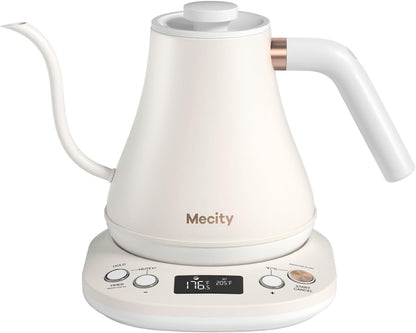 Mecity Electric Gooseneck Kettle With Keep Warm Function & LCD Display Automatic Shut Off Coffee Kettle Temperature Control Pour Over Kettle 1200 Watt, 0.8L, 120V, Off White - PuriLite