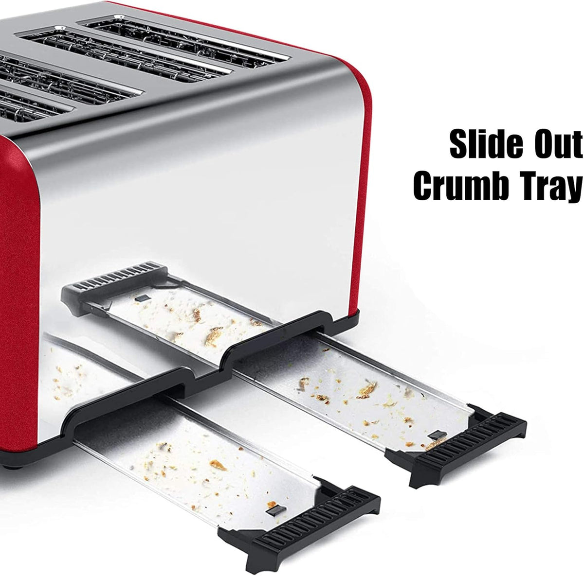 Toaster 4 Slice, Bagel Stainless Toaster with LCD Timer, Extra Wide Slots, Dual Screen, Removal Crumb Tray (Red) - PuriLite