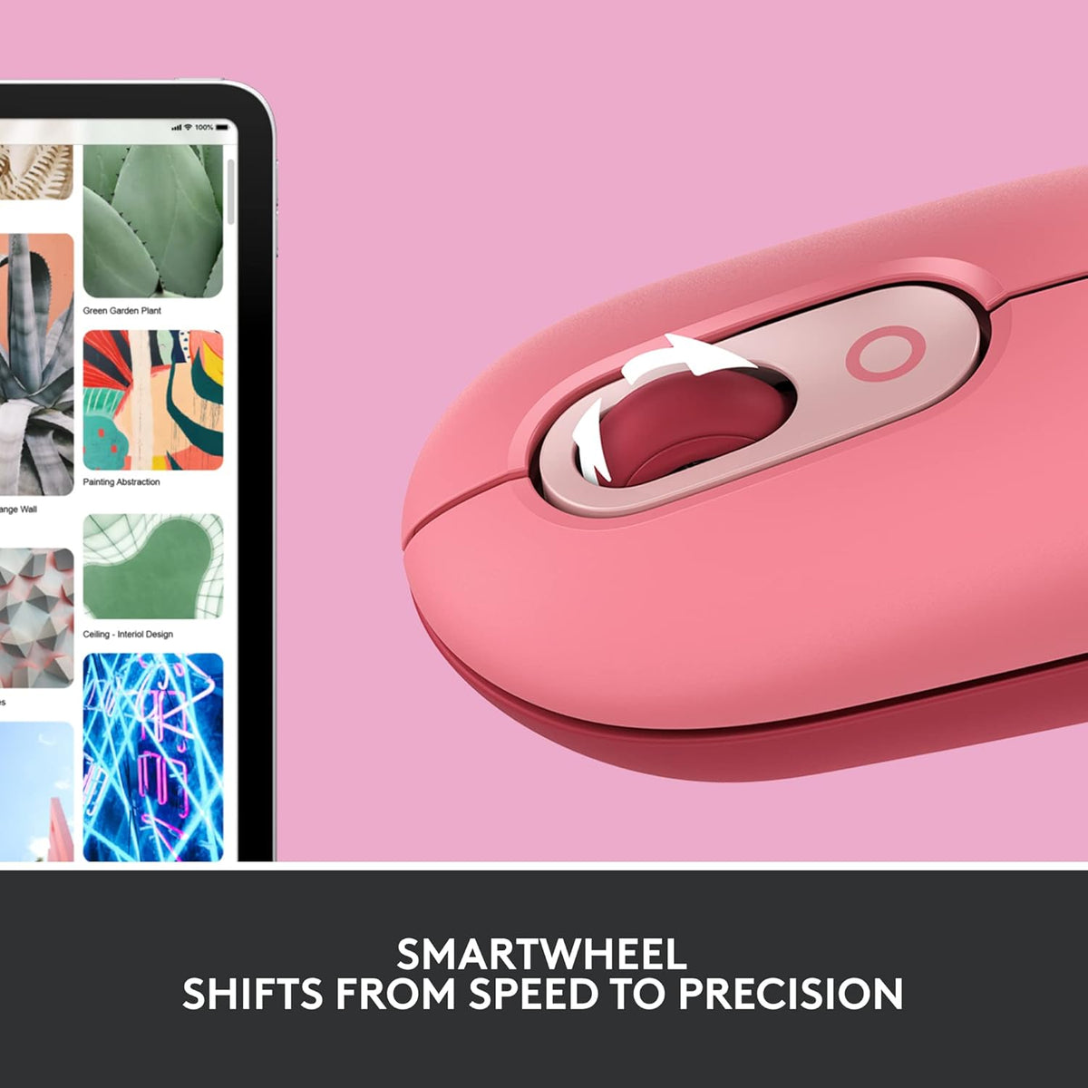 Logitech POP Mouse, Wireless Mouse with Customizable Emojis, SilentTouch Technology, Precision/Speed Scroll, Compact Design, Bluetooth, Multi-Device, OS Compatible - Heartbreaker Rose - PuriLite