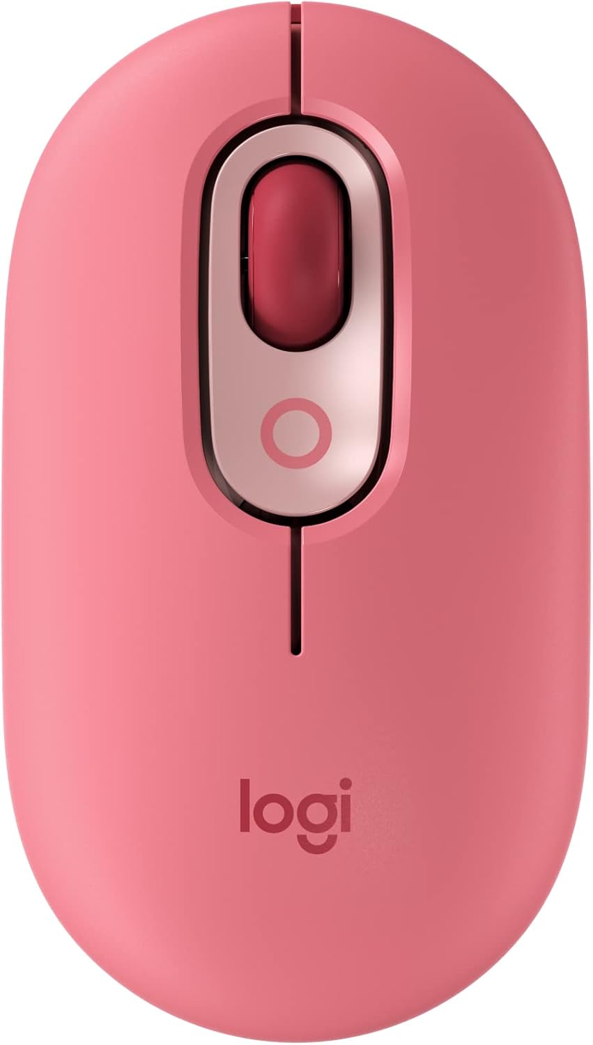 Logitech POP Mouse, Wireless Mouse with Customizable Emojis, SilentTouch Technology, Precision/Speed Scroll, Compact Design, Bluetooth, Multi-Device, OS Compatible - Heartbreaker Rose - PuriLite