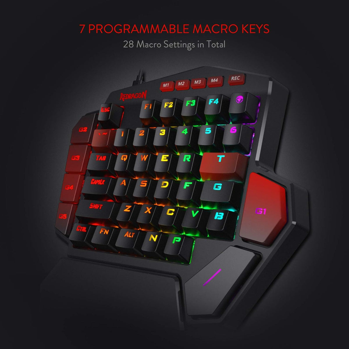 Redragon K585 DITI Wired One-Handed RGB Gaming Keyboard, Mechanical Gaming Keypad with 7 Onboard Programmable Macro Keys and Detachable Wrist Rest, Portable 42 Keys in Blue Switches for Laptop - PuriLite