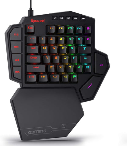 Redragon K585 DITI Wired One-Handed RGB Gaming Keyboard, Mechanical Gaming Keypad with 7 Onboard Programmable Macro Keys and Detachable Wrist Rest, Portable 42 Keys in Blue Switches for Laptop - PuriLite