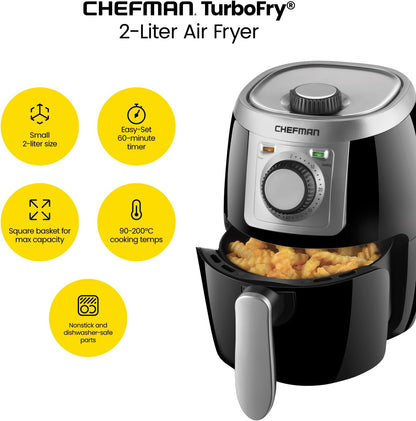 Chefman TurboFry 2-Quart Air Fryer, Personal Compact Healthy Fryer w/ Adjustable Temperature Control, 60 Minute Timer and Dishwasher Safe Basket, Black - PuriLite