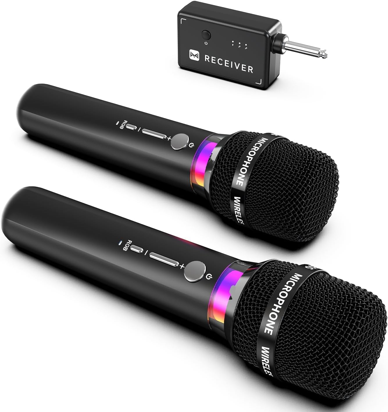 Wireless Microphone, Rechargeable Wireless Dual Microphones with One-to-One Chip Connection and LED Lights, 40H Duration, 200FT Range Receiving, Less Latency Karaoke Microphone for Singing - PuriLite