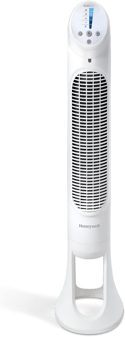 Honeywell HYF260WC QuietSet® Whole Room 40” Tall Tower Fan Home, Bedroom, Office, 75° Oscillation, Remote Control, 5 speeds, Slim Profile, Auto Shut-Off, Portable, Easy-to Use Controls, White - PuriLite