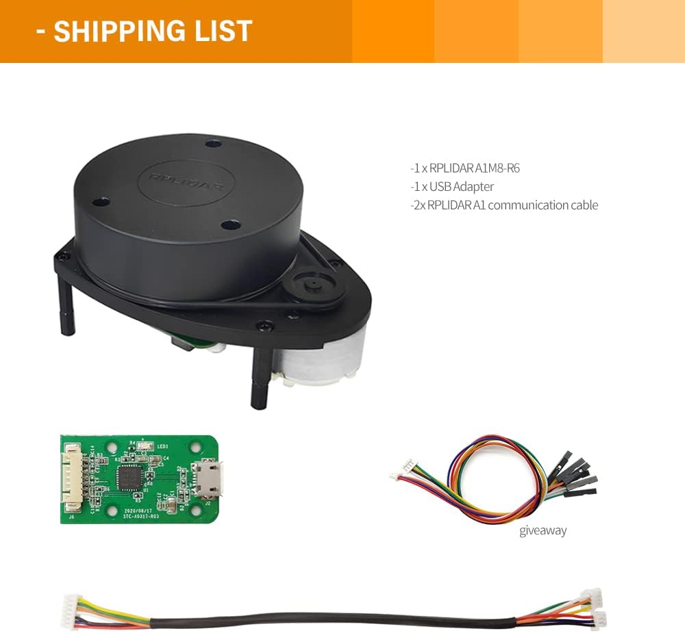 RPLIDAR A1M8 2D LiDAR Sensor – 360° Omnidirectional Laser Scanner, 12m Range, 8000Hz Sample Rate, Obstacle Avoidance & Navigation - PuriLite