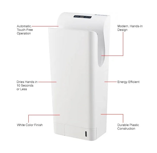 Global Industrial™ High Velocity Vertical Automatic Hand Dryer W/ HEPA Filter, White, 110-120V - PuriLite