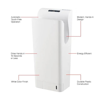 Global Industrial™ High Velocity Vertical Automatic Hand Dryer W/ HEPA Filter, White, 110-120V - PuriLite