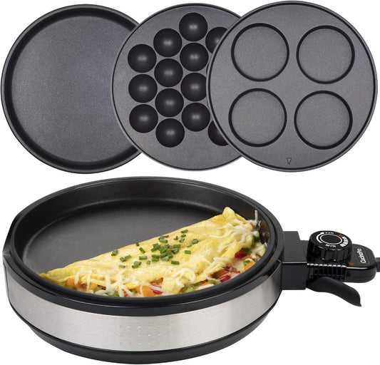 Multi Baker Deluxe- Baking Made Easy- Electric Appliance w Temp Control, 3 Interchangeable Skillets for Grilling, Baking or Dessert Making- Grilled Cheese, Omelets Pizza, Sandwiches, Cake Pops, Gift - PuriLite