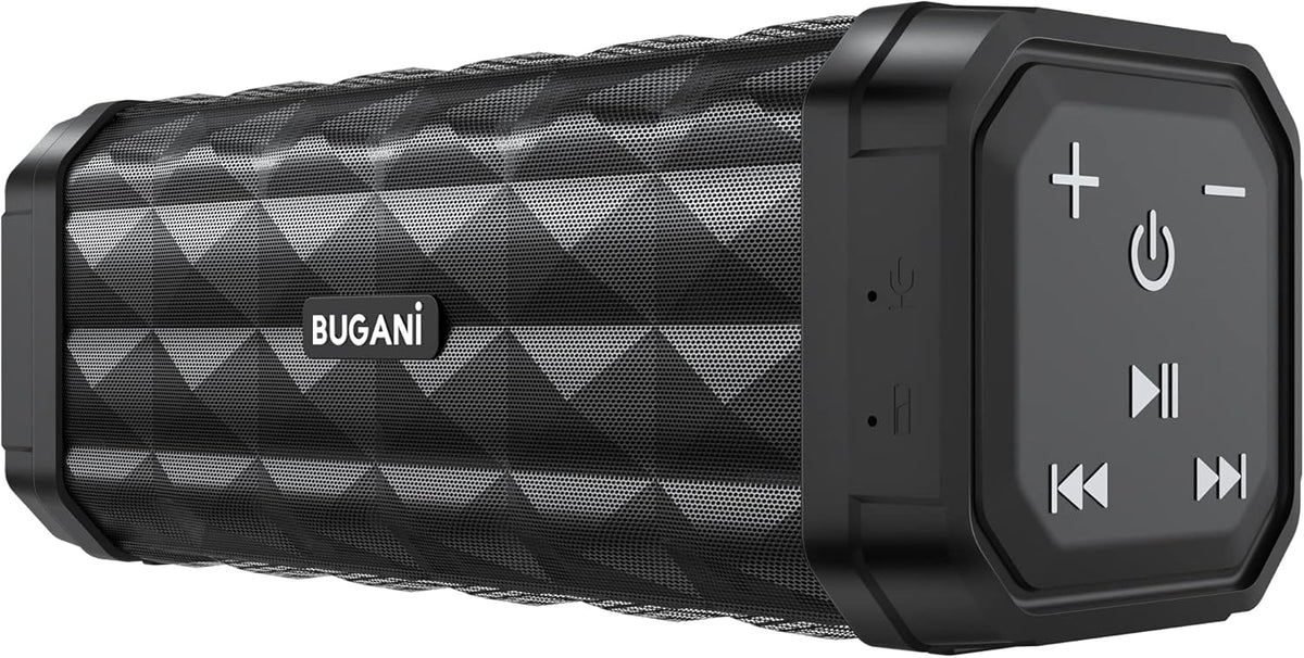 BUGANI Bluetooth Speaker M99 Speaker Bluetooth Wireless, Louder Volume, Stereo Sound, 24H Playtime, 100ft Wireless Range, IPX5 Waterproof, Built-in Mic, Wireless Speaker for Home, Outdoor, Black - PuriLite