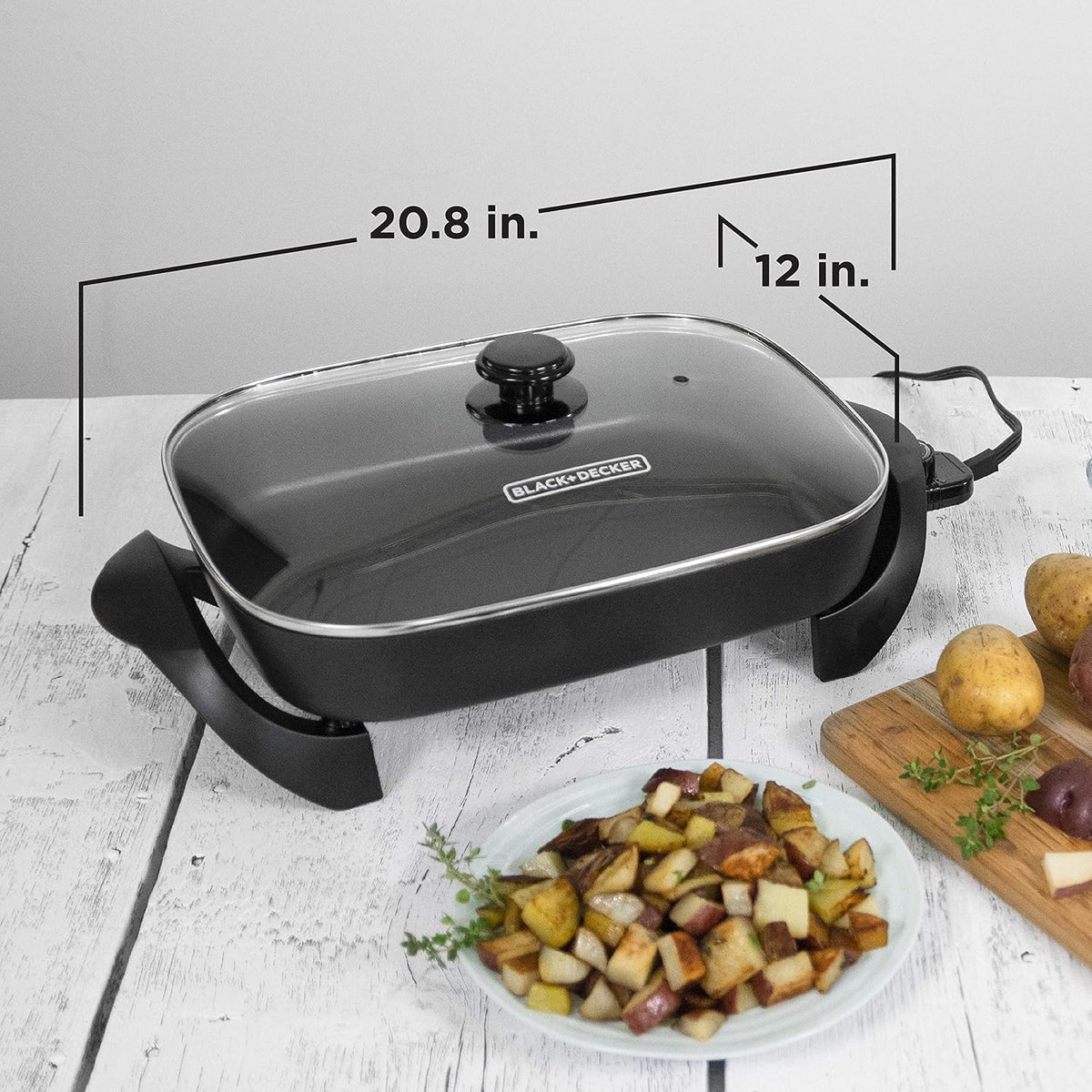BLACK+DECKER Electric Skillet 12”x15” Deep Dish Nonstick Cooking Pan with Temperature Control SK1215BC - PuriLite