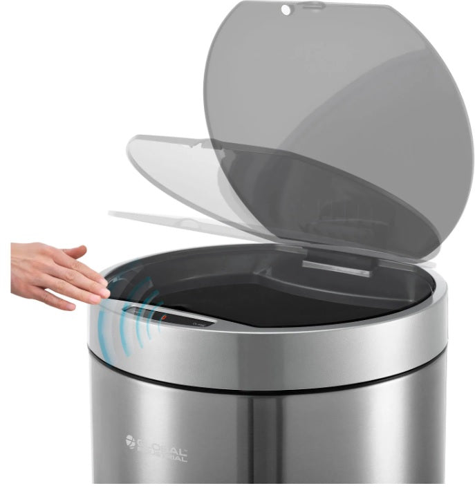 Global Industrial™ Round Motion Sensor Trash Can, 9-1/4 Gallon, Brushed Stainless Steel - PuriLite