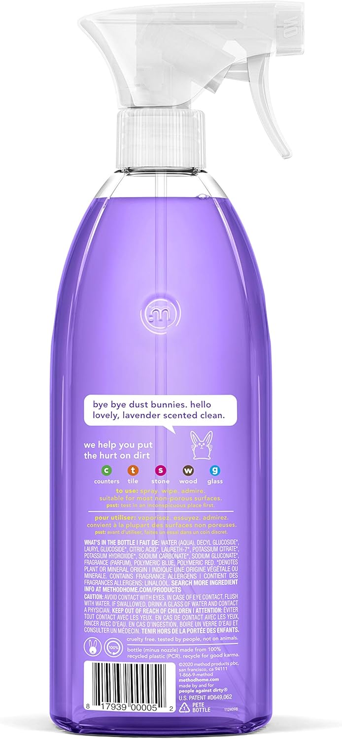 Method All-Purpose Cleaner Spray, French Lavender, Plant-Based and Biodegradable Formula Perfect for Most Counters, Tiles and More, 28 Fl Oz, (Pack of 4) - PuriLite