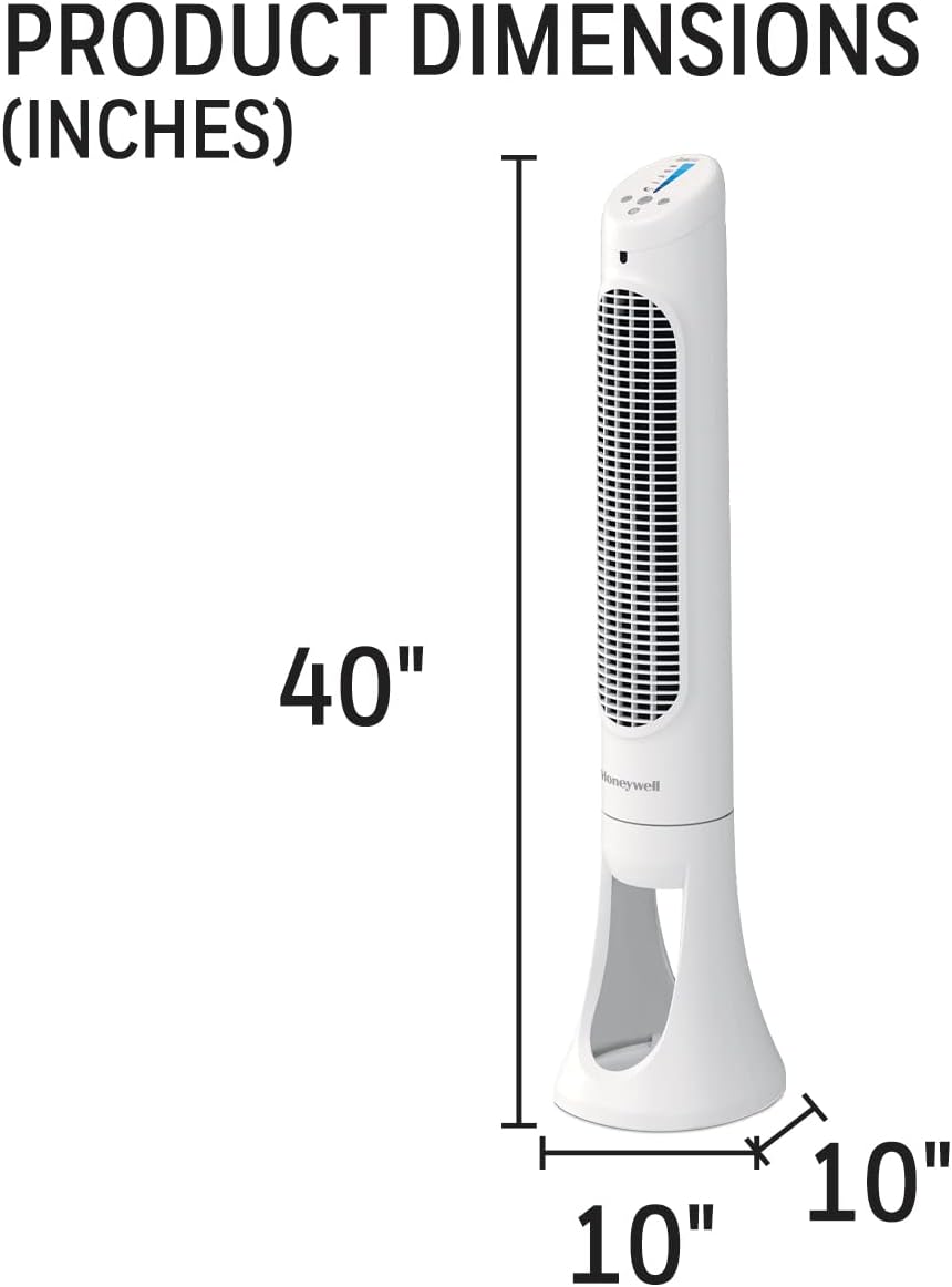 Honeywell HYF260WC QuietSet® Whole Room 40” Tall Tower Fan Home, Bedroom, Office, 75° Oscillation, Remote Control, 5 speeds, Slim Profile, Auto Shut-Off, Portable, Easy-to Use Controls, White - PuriLite