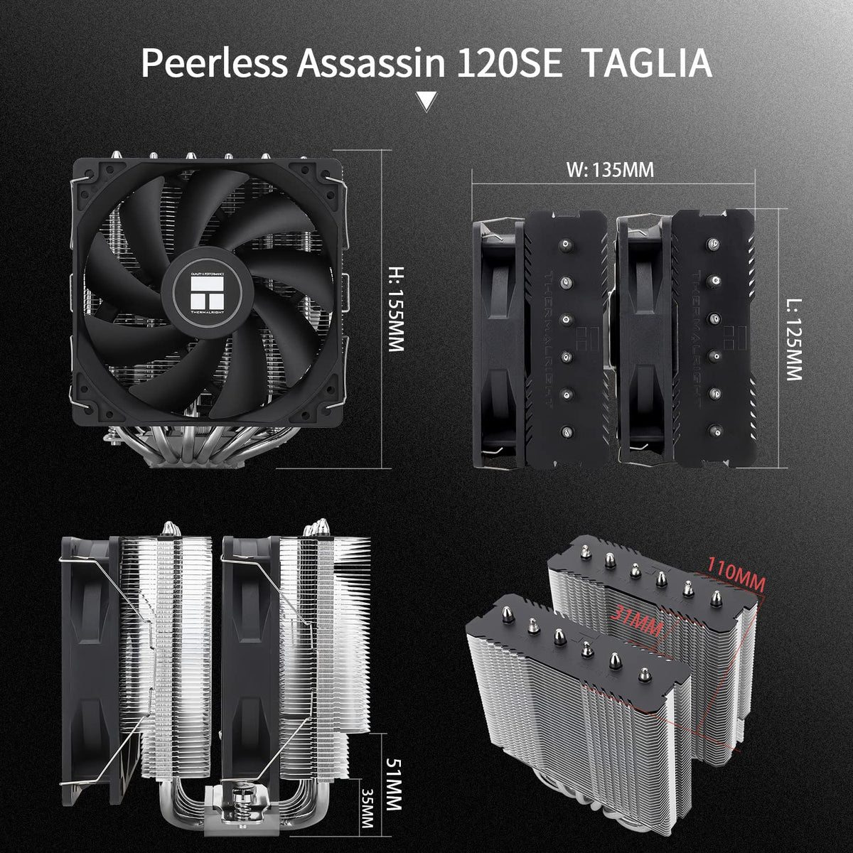 Thermalright Peerless Assassin 120 SE CPU Air Cooler, 6 Heat Pipes CPU Cooler, Dual 120mm TL-C12C PWM Fan, Aluminium Heatsink Cover, AGHP Technology, for AMD AM4/AM5 Intel 1700/1150/1151/1200//2066 - PuriLite