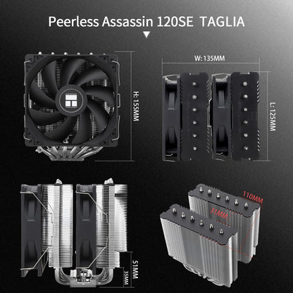 Thermalright Peerless Assassin 120 SE CPU Air Cooler, 6 Heat Pipes CPU Cooler, Dual 120mm TL-C12C PWM Fan, Aluminium Heatsink Cover, AGHP Technology, for AMD AM4/AM5 Intel 1700/1150/1151/1200//2066 - PuriLite