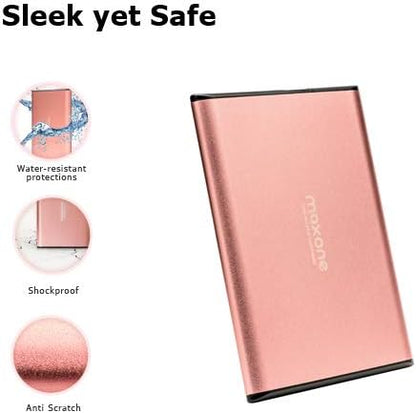 500GB External Hard Drive Portable - Maxone Ultra Slim 2.5'' External HDD USB 3.0 Compatible with PC, Laptop, Rose Pink - PuriLite